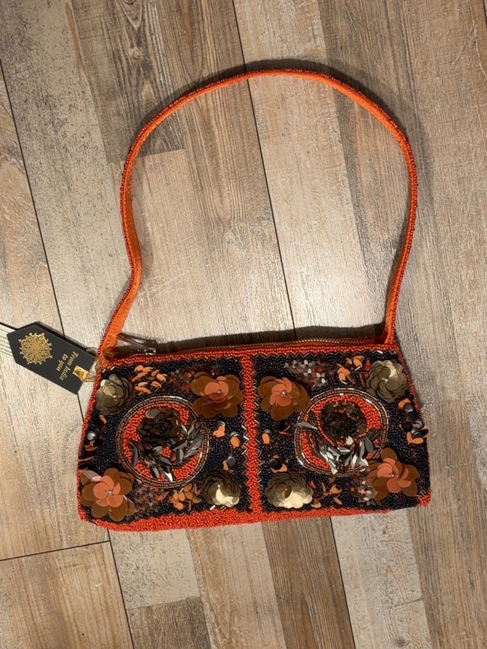 Embellished Orange Sequin Shoulder Bag